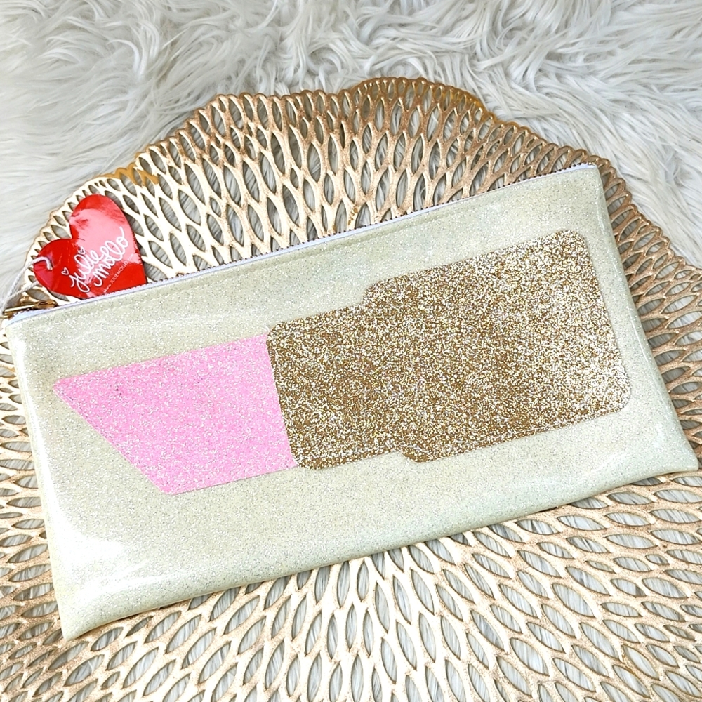 NWT JULIE MOLLO GLITTER LIPSTICK CLUTCH/POUCH